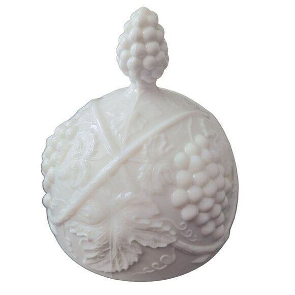 Vtg Duncan Miller Tiffin Palm Beach Milk Glass Round Butter Dish HTF Grapes MCM - Picture 5 of 12